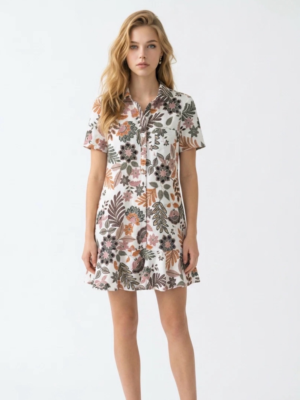 Cynthia Rowley White Floral Button-Front Mini Dress